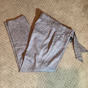 LOFT Marissa Gray Trousers, pockets, matching tie belt, 27” inseam, size 8